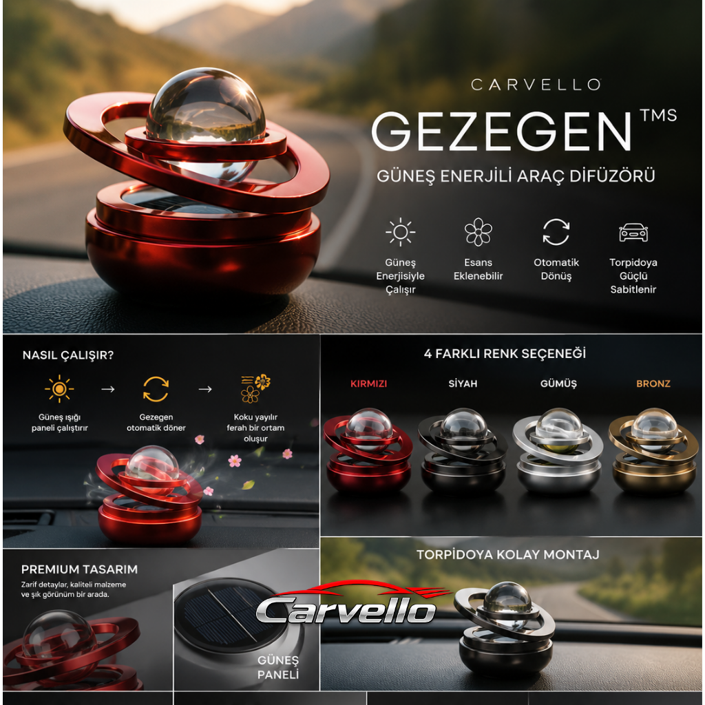 Gezegen™ Güneş Enerjili Araç Difüzörü